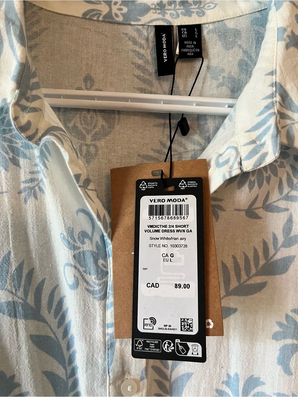 Vero Moda Light Blue and White Floral Mini Shirt Dress - Picture 5 of 7